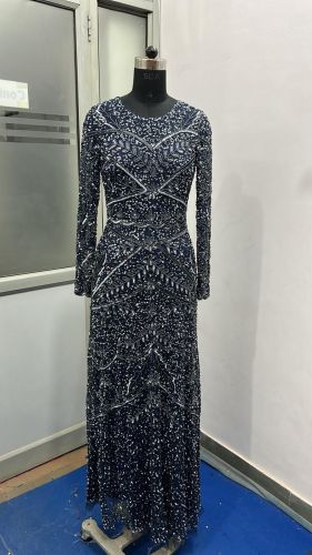 Navy Blue Embellished Sequin Maxi Dress