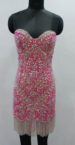 Pink Strapless Embellished Mini Dress
