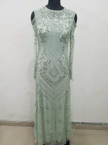 Sage Green Embellished Evening Gown