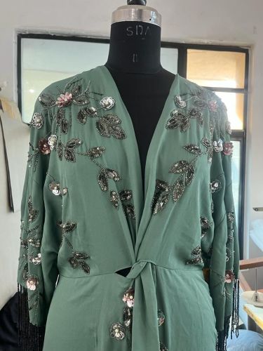 Sage Green Embellished Long Dress