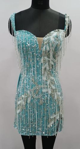 Turquoise Heavy Sequin Mini Dress