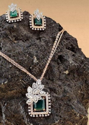 Diamond Pendant Chain Earring Set