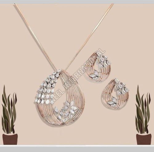 Solitaire Diamond Pendant Earring Set