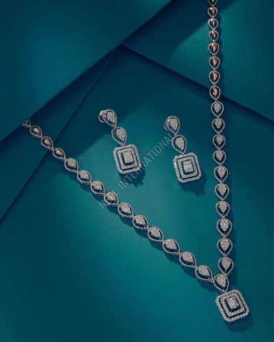 Silver Diamond Pendant Set
