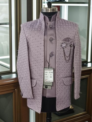 Lavender Men\'S  Jacquard Jodhpuri Suit