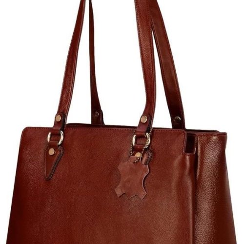 Ladies Premium Original Leather Office Tote Bag with Triple Zip Compartments