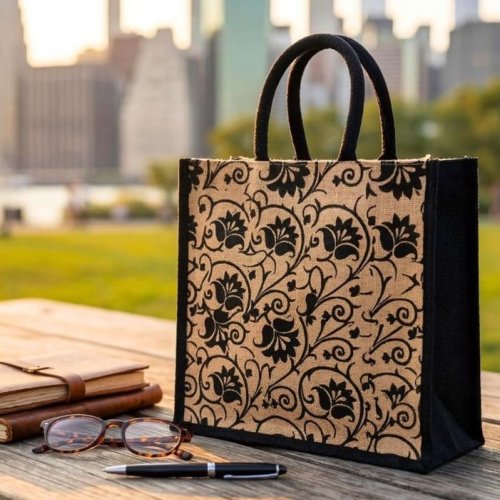 Premium Ethnic Print Jute Utility Tote Bag