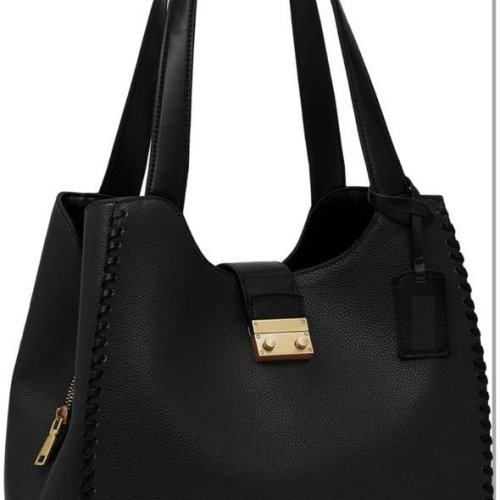 Women&Rsquo;S Premium Black Textured Leather Shoulder Tote Bag