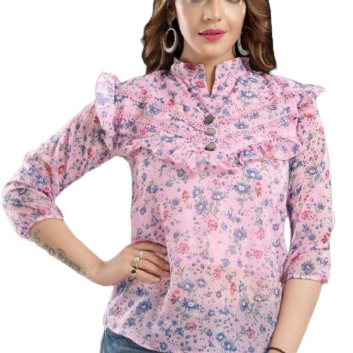 Ladies Pink Chiffon Printed Top