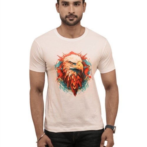 Mens Digital Print Round Neck Cotton T-Shirt