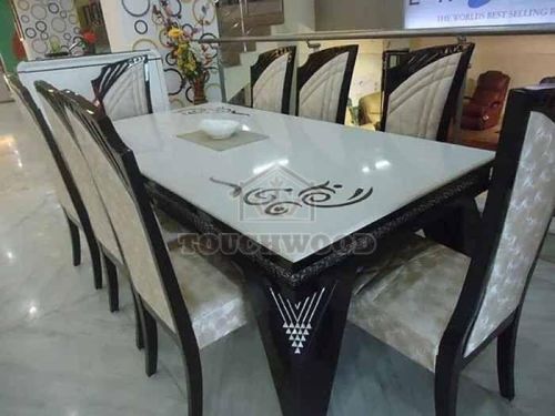 8 Seater Marble Top Wooden Dining Table Set