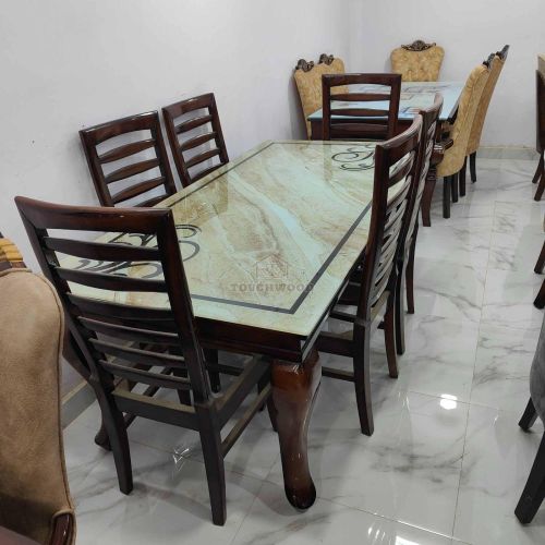 Glass Top Wooden Dining Table Set