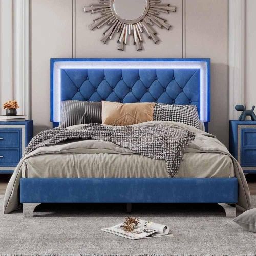 Upholstered Wooden King Size Bed