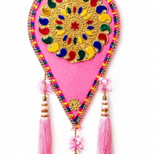 Handmade Gujarati Style Pink Cloth Wall Hanging