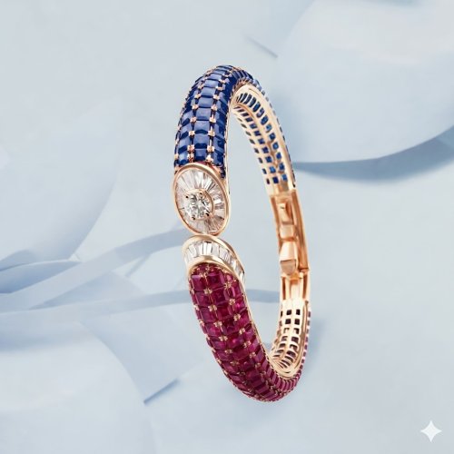 Azure Flame Ruby Orbit Moissanite Bangle