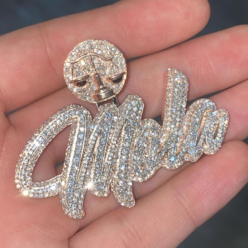 Golden Custom Diamond Name Pendant