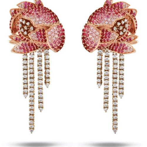 Ruby Blossom Tassel Moissanite Earrings