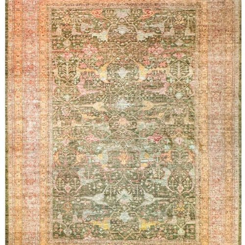 Hand Knotted Moss Green Vintage Wool Rug