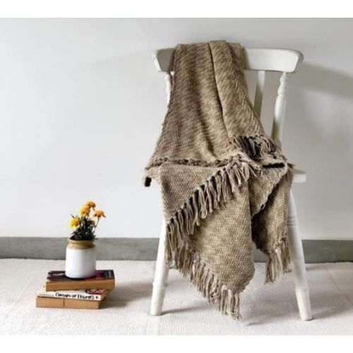 Beige Handwoven Cotton Throw Blanket