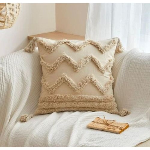 Beige Tufted Bohemian Cushion Cover