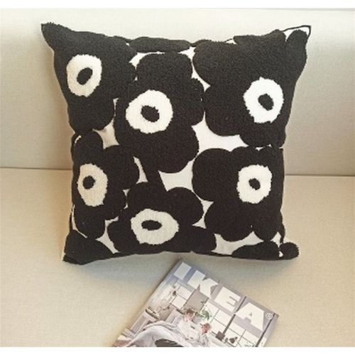 Black Tufted Cotton Floral Throw Cover