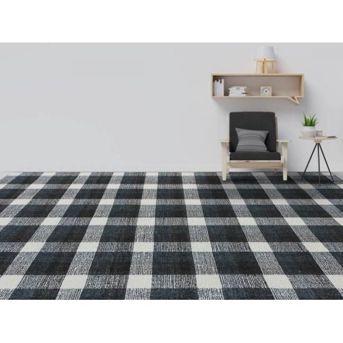 Blue Checkered Handmade Tufted Floor Rug