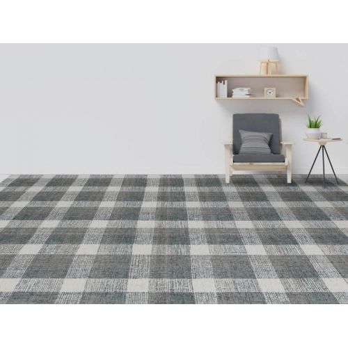 Brown Checkered Handmade Tufted Floor Rug
