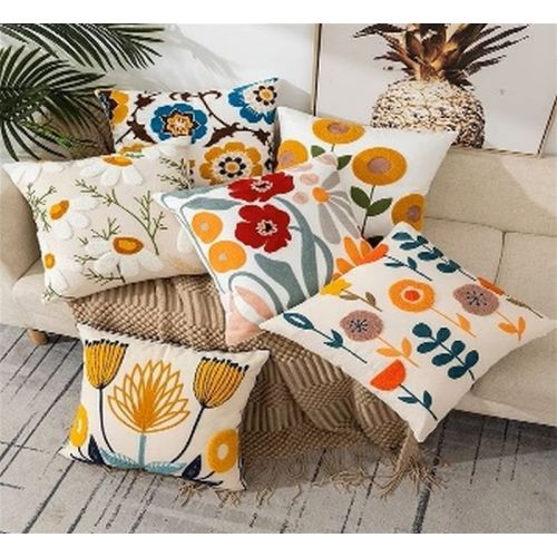 Floral Embroidered Cotton Cushion Cover