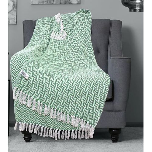 Green Argyle Pattern Cotton Throw Blanket