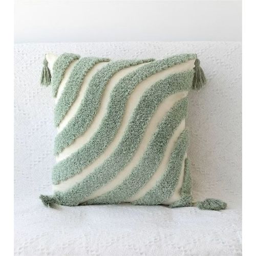 Green Boho Tufted Throw Pillow Cover