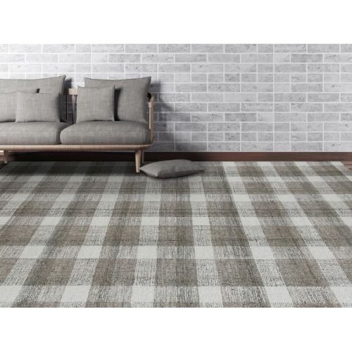 Grey Checkered Handmade Tufted Floor Rug