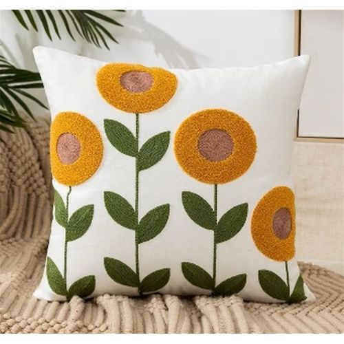 Hand Embroidered Floral Pillow Cover