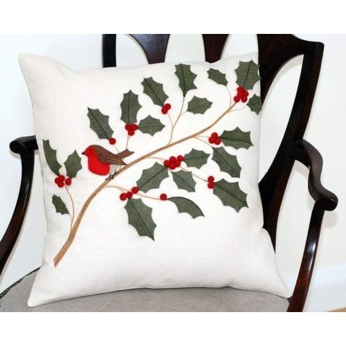 Holly Embroidered Cushion Cover