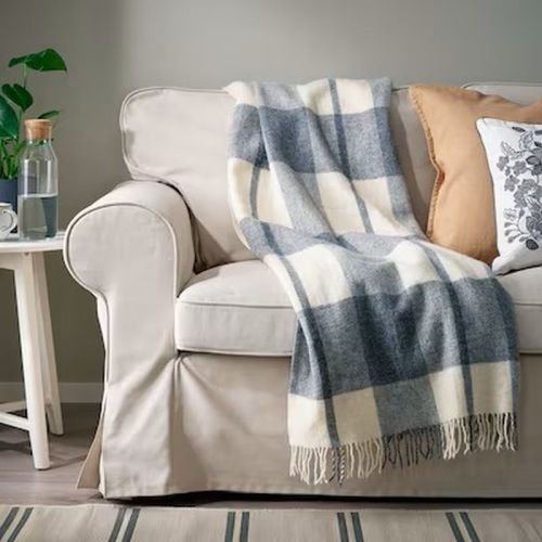 Light Grey Checked Cotton Throw Blanket