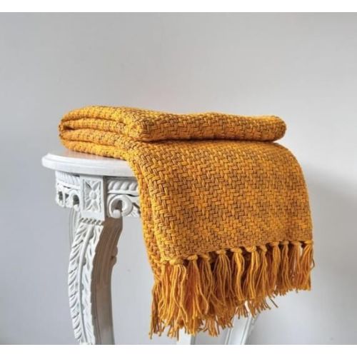 Mustard Yellow Handwoven Cotton Throw Blanket