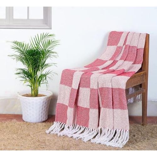 Pink Checked Cotton Throw Blanket
