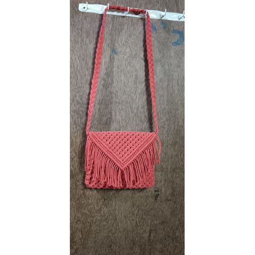 Pink Cotton Macrame Cross Body Bag
