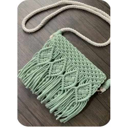 Pista Green Handwoven Macrame Sling Bag