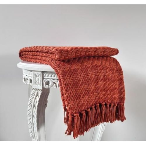 Rust Orange Handwoven Cotton Throw Blanket