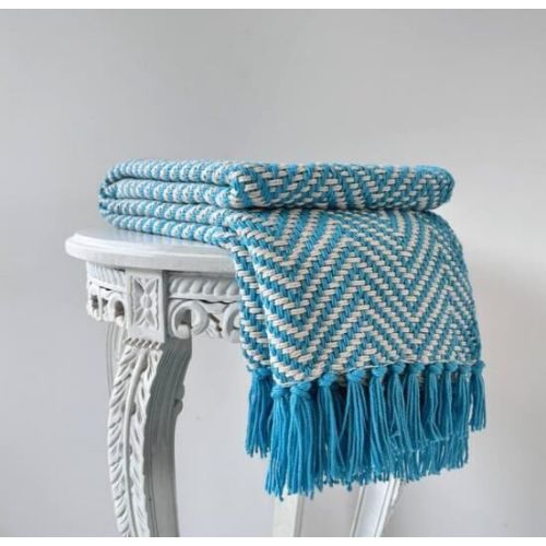 Sky Blue Handwoven Cotton Throw Blanket