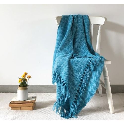 Sky Blue Hanwoven Cotton Throw Blanket