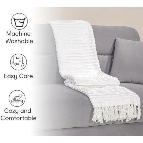 White Cotton Striped Throw Blanket