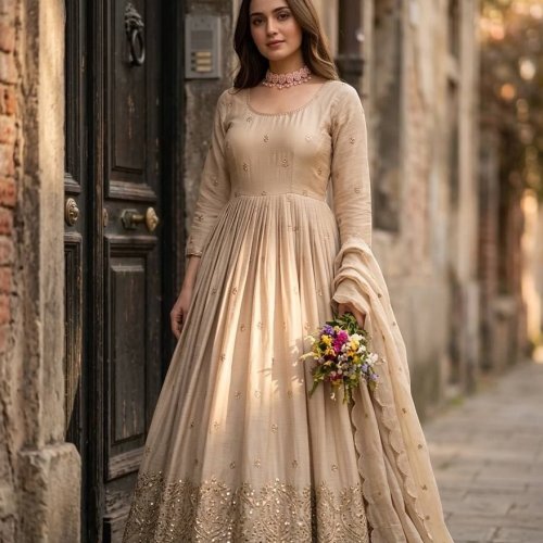Chinon Silk Party Wear Gown Set