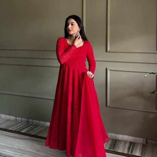 Classic Red Fox Georgette Anarkali Set