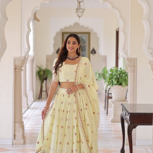 Creamy Vichitra Silk Lehenga Choli Set