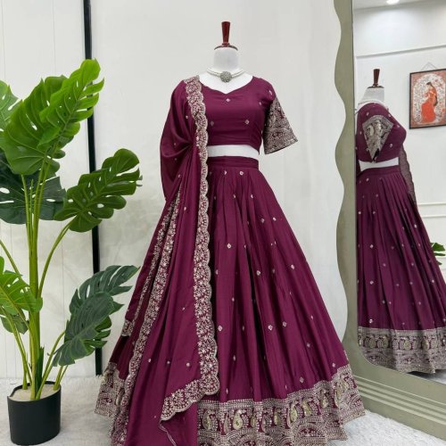 Designer Chinon Silk Lehenga Choli Set