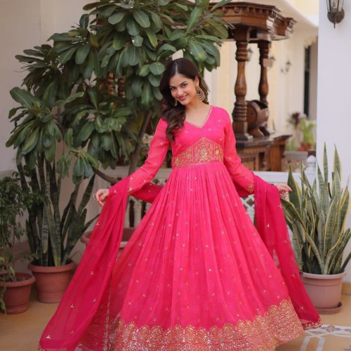 Designer Russian Silk Gown Dupatta Set