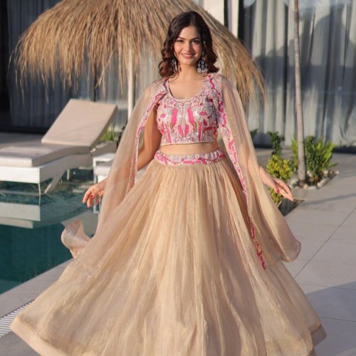 Designer Sindur Silk Lehenga Choli with Shrug