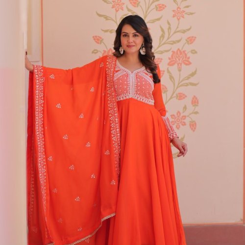 Designer Star Georgette Gown Dupatta Set