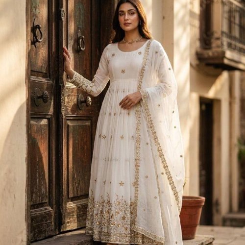 Designer Vichitra Silk Gown Pant Set